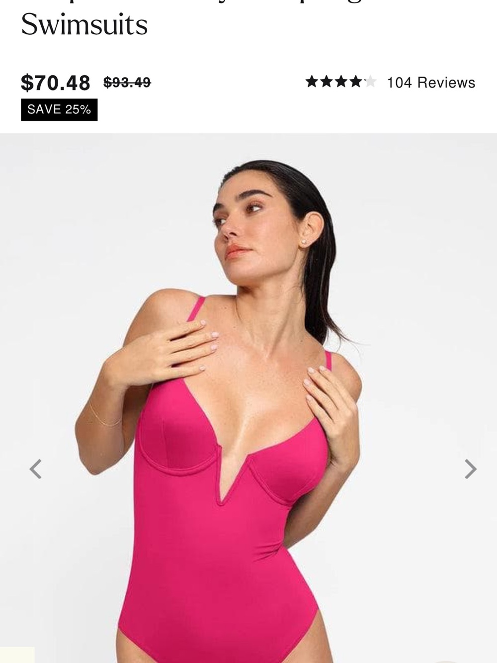 Women's Fuchsia One-Piece Swimsuit - V-Plunge - Picture 4 of 5